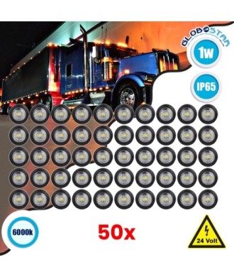 GloboStar® 85307 Πακέτο 50 Τεμάχια Φώτα Όγκου για Φορτηγά BULLET PIN LED SMD 5730 1W - Τεμ. 100lm DC 24V Αδιάβροχα IP65 Ψυχρό Λευκό 6000K